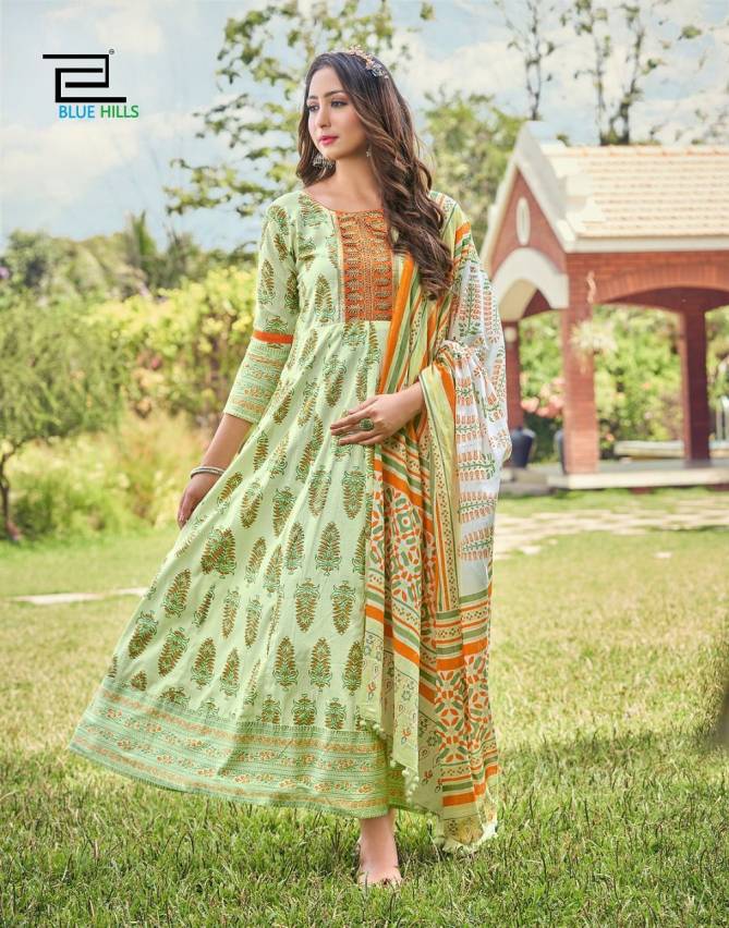 Blue Hills Spotlight 1 New Fancy Festive Wear Cotton Anarkali Kurti With Dupatta Collection